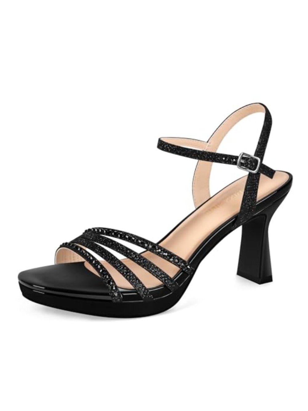 Platform Heels High Block Chunky Rhinestone Open Toe Ankle Strap Dress Pump